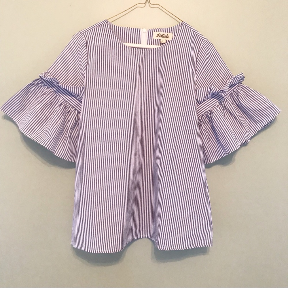 Listicle Blue & White Bell Sleeved Top NWT Size S